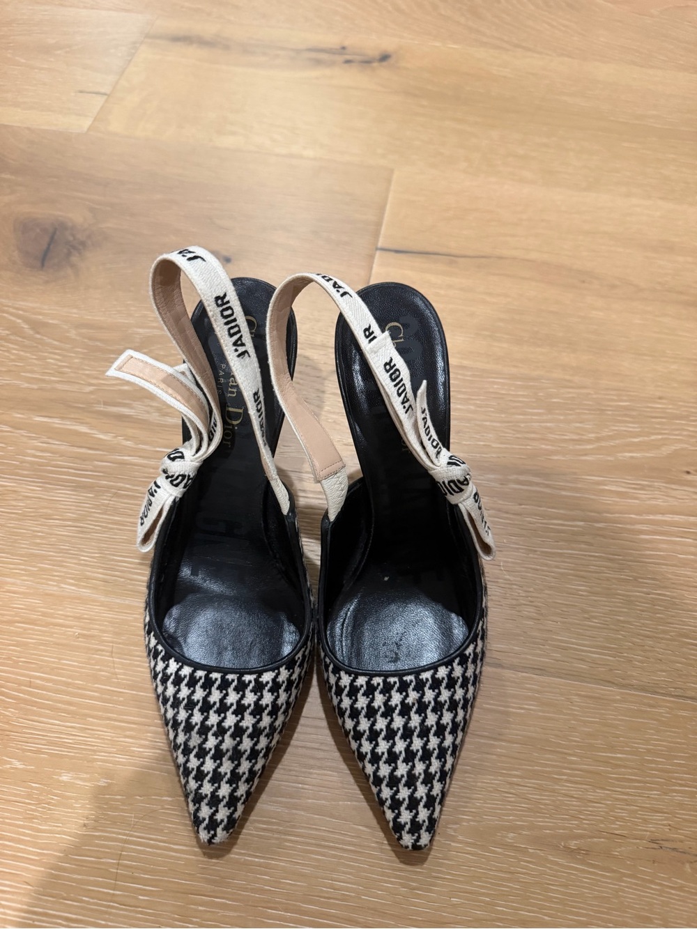 Dior Black & White Houndstooth J'Adior Slingback Pumps